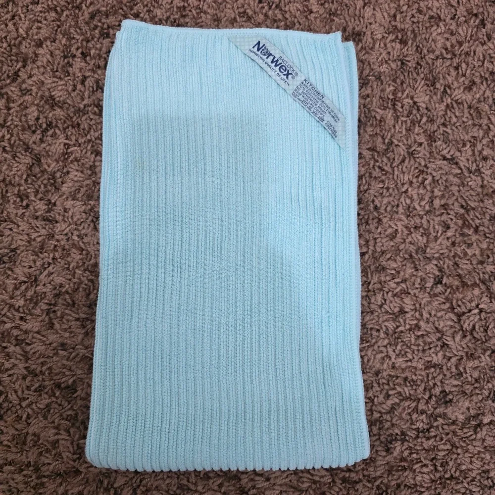 Norwex 3pc Set Ribbed Kitchen Towel Teal Gray EnviroCloth Hedgehog Window Cloth